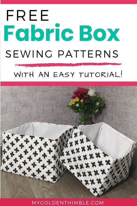 Make your own fabric boxes at home with our 3 free sewing patterns and tutorial. This is an amazing project to sew for your home organization!  #freesewingpatterns #homeorganization #easysewingpatterns Quilted Boxes Free Pattern, Fabric Boxes Diy, Fabric Box Pattern, Fabric Boxes Tutorial, Sewing Machine Cover Diy, Fabric Covered Boxes, Diy Storage Boxes, Deco Studio, Sewing Machine Cover