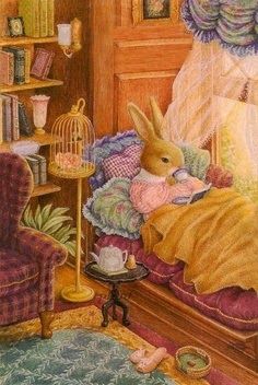 Coffee Tea Books and Me: Sunday Afternoon Tea - The art of "littling" Susan Wheeler, Storybook Art, Rabbit Art, Bunny Art, Fairytale Art, A Bunny, Whimsical Illustration, Whimsical Art, Cute Illustration