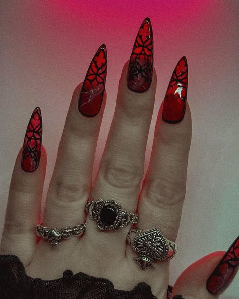 Vampy Nails, Vampire Nails, Witchy Nails, Halloween Acrylic Nails, Gothic Nails, Goth Nails, Edgy Nails, Grunge Nails, Black Nail