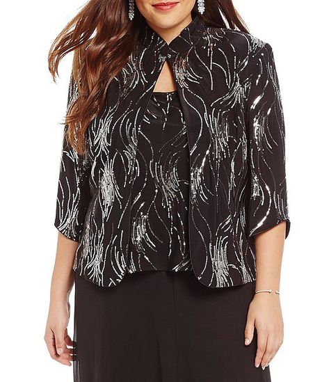 Plus Sequin Mandarin Collar Twinset #Sponsored #Mandarin, #Ad, #Sequin, #Twinset Plus Size Black Tie, Plus Size Sequin, Evening Blouses, Evening Jacket, Alex Evenings, Collar Neck, Evening Jackets, Black Tie Event, Gowns Of Elegance