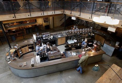 Round Counter Sightglass Coffee, Houses In San Francisco, Coffee Building, San Francisco Coffee, Coffee Counter, Small Coffee Shop, Coffee Bar Design, Coffee Roastery, Coffee Shop Ideas