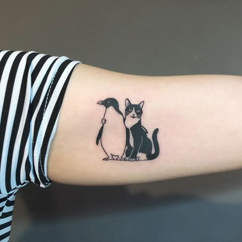 Little Penguin Tattoo, Emperor Penguin Tattoo, Pingu Tattoo, Cat And Penguin, Inkwell Tattoo, Natural Tattoos, Penguin Tattoos, Sloth Tattoo, Kitten Tattoo