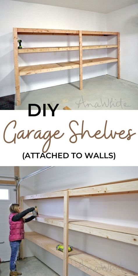 Diy L Bracket, How To Build Garage Shelves, Garage Wood Shelves, 2x4 Garage Shelves, Garage Shelving Wall Mounted, Diy Home Shelves, Wooden Garage Shelves, Garage Shelves Diy, Barn Organization