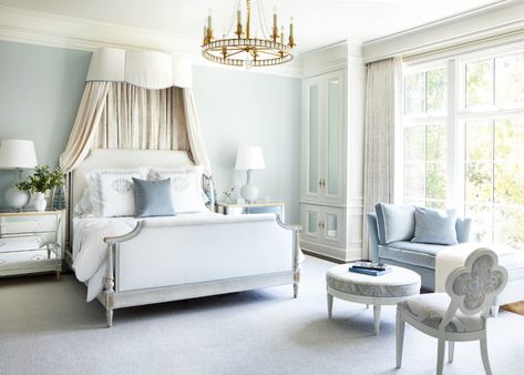 Blue Bedroom Inspirations, French Blue Bedroom, French Blue Paint, Suzanne Kasler, Timeless Interiors, Elegant Bedding, Blue Paint Colors, Interiors Magazine, Hello Lovely