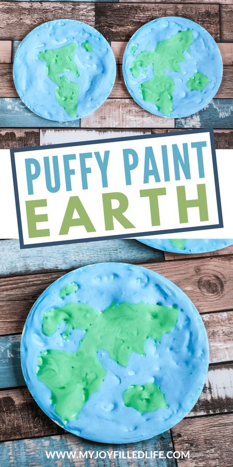 Painting with puffy paint is so fun! Make your own and learn how to make this neat replica of planet Earth! Earth Art Projects, Make Puffy Paint, Puffy Paint Crafts, Homemade Puffy Paint, Planets Activities, Preschool Painting, Earth Activities, Planet Crafts, Planet Project