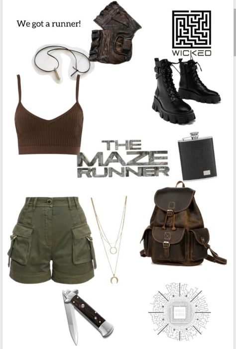 Maze Runner Clothes Aesthetic, The Maze Runner Clothes Outfits, Maze Runner Accessories, Maze Runners Outfit, Maze Runner Female Outfits, Maze Runner Shifting Outfit, Dystopian Halloween Costume, Maze Runner Halloween Costume, Maze Runner Cosplay