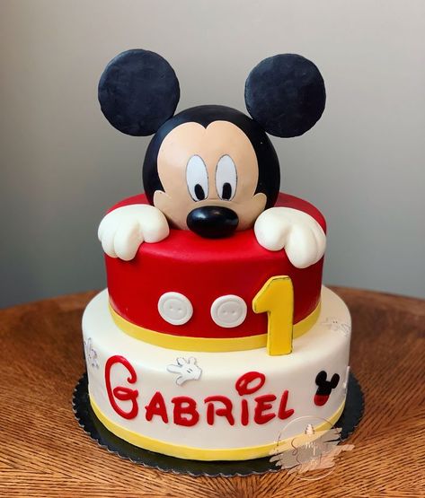 Mickey Mouse Head First Birthday Cake Mickey Mouse First Birthday Cake, 1st Birthday Cake Mickey Mouse, Mickey Mouse Cake And Smash Cake, Easy Mickey Mouse Smash Cake, One Tier Mickey Mouse Cake, Mickey Head Cake, Mickey Mouse First Birthday, Mickey Mouse Head, First Birthday Cakes