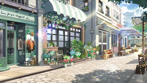 Gacha Town Background, Garden Cartoon Background Landscape, Anime Shopping Mall Background, City Background Gacha, Anime Flower Shop, Anime Town Background, City Background For Editing, Anime Scenery Backgrounds, Anime Town