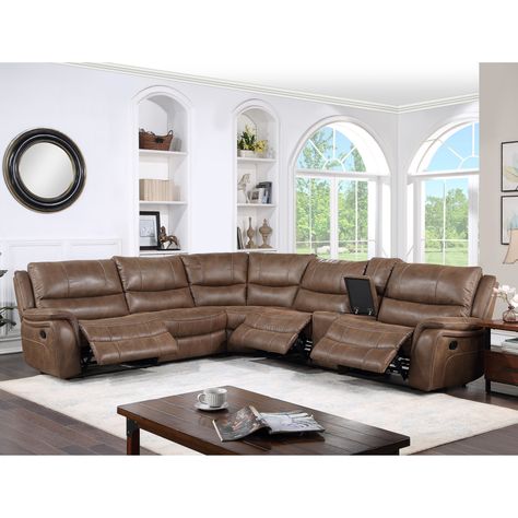 Sleek, warm brown faux leather wraps the Lansing sectional in soft, breathable comfort. Comfortable Sectional Sofa, Leather Reclining Sectional, Black Sectional, Silver Furniture, Sectional Sofa With Recliner, Sectional Sofas Living Room, Small Hallways, Cocoa Brown, Sectional Sofas