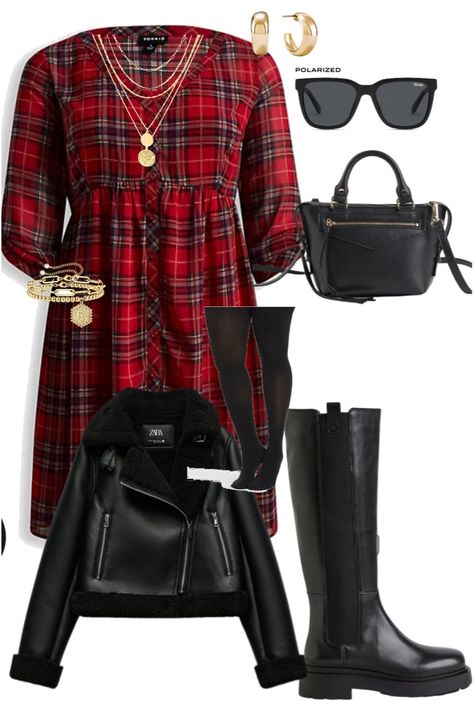 Red Plaid Dress Outfit Winter, Blue Plaid Dress Outfit, Plaid Dress Outfit Winter, Red Plaid Dress Outfit, Checkered Dress Outfit, Plaid Dress Outfit, Red Checkered Dress, Creative Outfit Ideas, Dress Outfit Winter