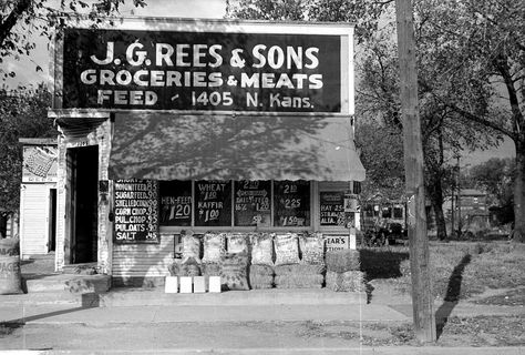 J. G. Rees & Sons, Groceries, Meats, and Feed, Topeka, Kansas. Kansas Landmarks, Old General Stores, Feed Store, Topeka Kansas, Old Country Stores, Ghost Signs, J G, Photo Poster, Grocery Stores