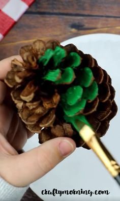 Painting Pinecones Christmas, Trees With Fairy Lights, Paint Pinecones, Cone Christmas Decorations, Pinecone Christmas Trees, Lighted Christmas Trees, Pine Cone Craft, Painting Activity For Kids, Pinecone Christmas Tree