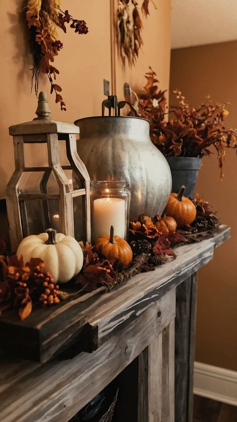 Fall Decor Fireplace Mantle, Fall Decor Fireplace Ideas, Bedroom Mantle, Fall Fireplace Decor Mantles, Neutral Decor Ideas, Fall Mantels, Fall Interior Decor, Neutral Fall Decor Ideas, Windowsill Decor