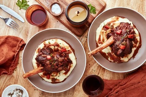 Braised Lamb Shanks Recipe, Luxurious Dinner, Parsnip Puree, Braised Lamb Shanks, Braised Lamb, Romantic Meals, Romantic Dinner Recipes, Lamb Shanks, Valentines Food