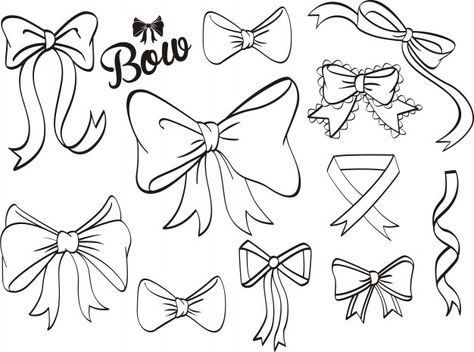 Hand draw decorative ribbon and bow on b... | Premium Vector #Freepik #vector #christmas #ribbon #birthday #love Bow Stencil, How To Draw Ribbon, Bow Drawing, Bow Vector, Bow Tattoo, Photoshop Resources, Ribbon Art, Hand Draw, Bow Knot