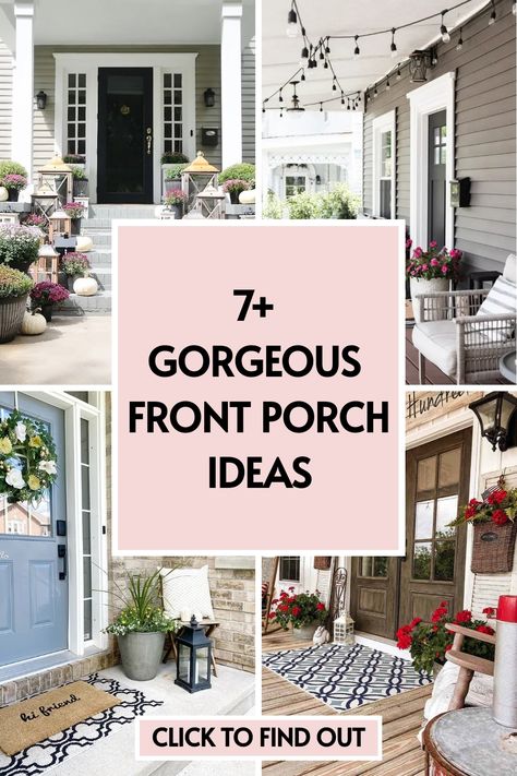 7 front porch ideas Beside Front Door Decor Outside, Historic Home Front Porch, Shed Front Porch Ideas, Outdoor Porches Ideas, Elegant Front Porch Ideas, Side Of Garage Decorating Ideas, Single Wide Front Porch, Front Door Area Ideas, Front Door Decks Entrance