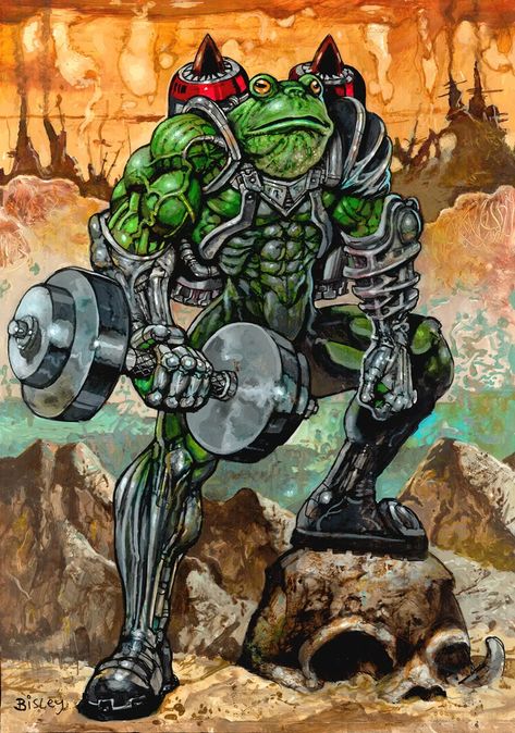 Comic Art For Sale from Berserker Art, Battle Toad – Cyber Frog – Acrylic painting by Comic Artist(s) Simon Bisley Berserker Art, Frog Acrylic Painting, Simon Bisley, Comic Book Pages, Gallery Owner, Selling Artwork, Amazing Spider, Featured Art, Comic Artist