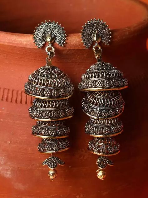 Desi Vibes, Aesthetic Jewellery, Classy Lifestyle, Jhumka Designs, Pinterest Jewelry, Oxidised Earrings, Oxidised Silver Jewelry, Indian Jewelry Earrings, Wedding Necklace Set