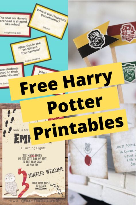 Free Harry Potter party printables to take your party to the next level. Trivia, invitation, cupcake toppers and more! Harry Potter Envelope Template, Harry Potter Birthday Party Invitations Free Printable, Harry Potter Food Printables Free, Harry Potter Place Cards, Free Printable Harry Potter Food Labels, Pin The Nose On Voldemort Printable, Harry Potter Newspaper Printable Free, Harry Potter Birthday Printables, Harry Potter Food Labels Printables Free