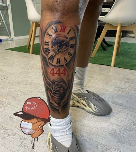 Half Calf Sleeve Tattoo, Small Next Tattoo Men, Leg Memorial Tattoo, Men Tattoos Black Guys, Tato Leg Men, Virgo Arm Tattoos For Women, Calf Men Tattoo, Walk By Faith Tattoo On Leg, Black Man Leg Tattoo