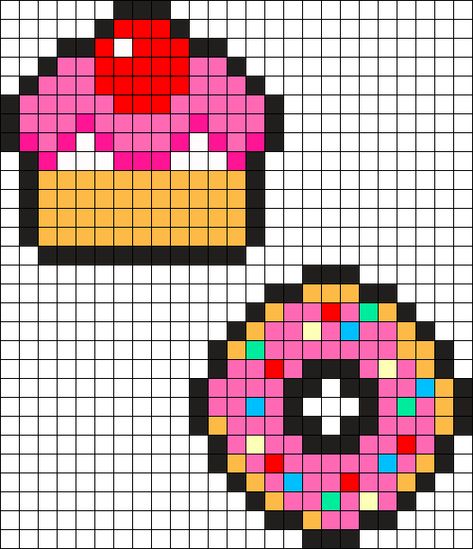 Candy Perler Bead Patterns, Candy Pixel Art, Cake Pixel Art, Minecraft Perler Bead Patterns, Melt Beads Patterns, Kandi Cuffs, Easy Perler Bead Patterns, Fuse Bead Patterns, Tiny Cross Stitch