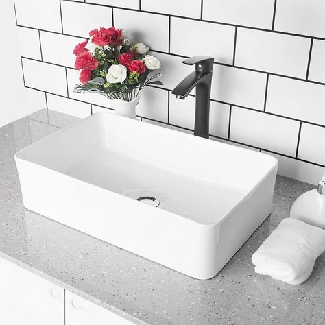 White Ceramic Rectangular Vessel Bathroom Sink - On Sale - Bed Bath & Beyond - 31633725 White Vessel Sink, Above Sink, Bath Redo, Sink Sizes, Vessel Bathroom Sink, Vessel Sink Bathroom, Bathroom Accessory Sets, In Bathroom, Ceramic Vessel