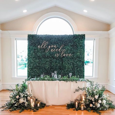 all you need is love ❤️ ⁣ ⁣ Rentals, Styling and Coordination | PK 🍑 ⁣ Venue | @breauxvineyards ⁣ Florals | Rooster Vane ⁣ Sign |… Bride And Groom Backdrop, Nikah Setup, Wood Wedding Decor, Emerald Green Wedding Theme, Wedding Layout, Large Wedding Signs, Wedding Quote, Sweetheart Table Wedding, Green Themed Wedding