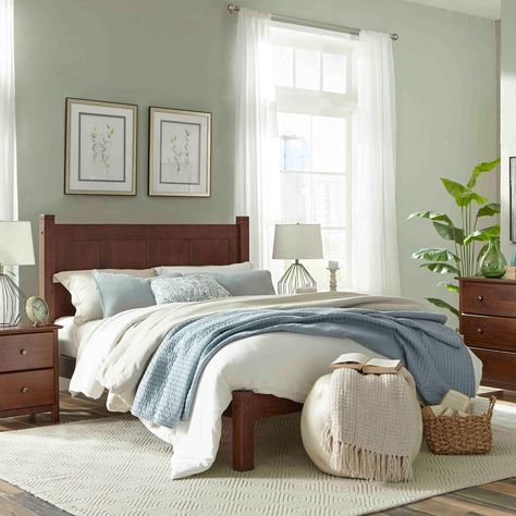 PRICES MAY VARY. No box-spring required. Made of 100% solid pine wood from renewable forests. Finished with a non-toxic low-VOC paint made with solvents from 100% renewable sources. Matching nightstands, dressers, chests and armoires are available. Center rail with 3 legs for improved support. This luxurious-looking bed has what it takes to give your bedroom that refined touch. Its modernized, yet classic Shaker style makes it timeless. Made of solid wood, this bed features a sturdy construction Shaker Bedroom, Idea Bilik Tidur, Reka Bentuk Bilik Tidur, Dark Wood Bedroom, Dark Wood Furniture, Hiasan Bilik Tidur, Wood Bedroom Furniture, Solid Wood Platform Bed, Wood Platform Bed