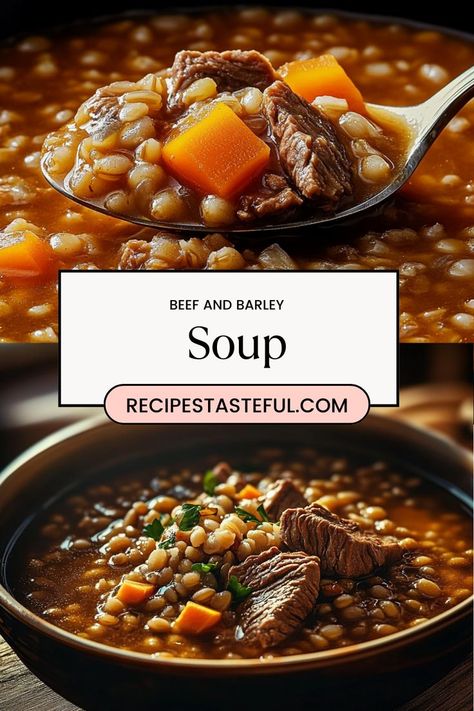 This hearty Beef and Barley Soup is the ultimate comfort food, filled with tender beef, wholesome vegetables, and chewy pearl barley. Perfect for chilly days, it's a satisfying and nourishing meal packed with protein and fiber. Easy to make and full of rich, savory flavors, this soup will warm you up from the inside out and keep you cozy all season long! Beef And Barley Soup, Beef And Barley, Beef Barley, Beef Barley Soup, Pearl Barley, Beef Stew Meat, Barley Soup, Stew Meat, Soup Season