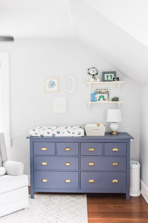 Navy Blue Dresser Nursery, Nursery With Blue Dresser, Navy Dresser Nursery, Blue Nursery Dresser, Blue Dresser Nursery, Boys Dressers, Baby Boy Dresser, Blue Dresser Bedroom, Nautical Baby Nursery