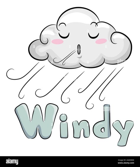 Download this stock image: Illustration of a Cloud Mascot Blowing Wind and Windy Lettering Below - 2AA696M from Alamy's library of millions of high resolution stock photos, illustrations and vectors. Weather For Kids, Weather Wallpaper, English Day, Kids Routine Chart, Weather Cards, Weather Crafts, Weather Symbols, Baby Art Projects, Windy Weather