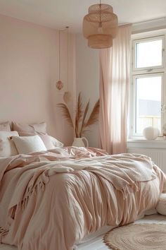 Pink Grey Boho Bedroom, Cream And Light Pink Bedroom, Aesthetic Pink Apartment, Clean Cozy Room Aesthetic, Boho Bedroom With Pink Accent, Boho Bedroom Pink Accents, Light Pink Boho Bedroom, Soft Pink Bedroom Aesthetic, Rose Gold Bedroom Ideas For Women