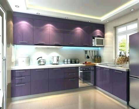 Kitchen Cabinets India, Kitchen Cabinets Indian Style, Purple Kitchen Cabinets, Indian Kitchen Design Ideas, Indian Kitchen Design, Modular Kitchen Cabinets, Classy Kitchen, Purple Kitchen, Kitchen Table Decor