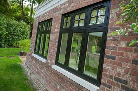 Black Windows Exterior, Georgian Windows, Clinker Brick, Modern Bungalow Exterior, Black Window Frames, Grey Interiors, House Window Design, Ranch Remodel, Victorian Townhouse