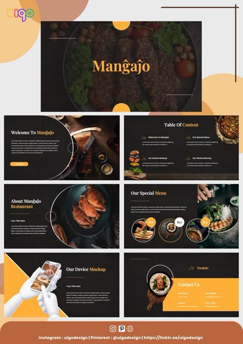 Food Pitch Deck, Cooking Presentation, Food Powerpoint Template, Menu Presentation, Instagram Feed Organizer, Elegant Flyer, Pitch Deck Template, Presentation Slides Design, Interactive Powerpoint