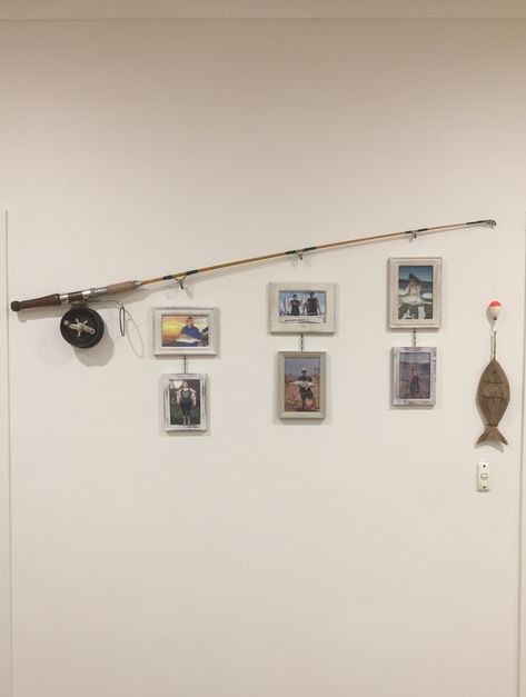 Fishing rod collage Fishing Rod, Track Lighting, Gallery Wall, Fishing, Ceiling Lights, Collage, Wall