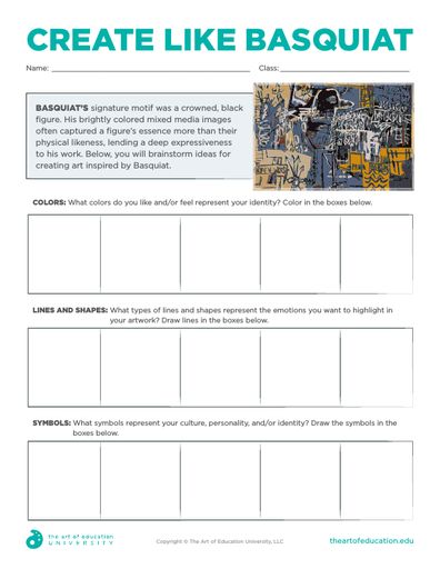 Create Like Basquiat - FLEX Resource Roll A Basquiat, Art History Projects High School, Basquiat Kids Projects, Basquiat Art Lesson, Art Curriculum Planning Middle School, Michel Basquiat Art, Art Teacher Lesson Plans, Basquiat Art Lesson Kids, Basquiat Art Lesson Middle School