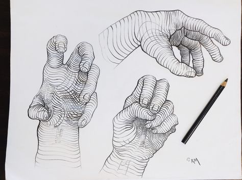 Three Hands - pencil on paper.   A project I did with my students using cross contour lines to give form to the shape of hands. Cross Contour Line Drawing Hand, Hand Contour Line Drawing, Hand Contour Drawing, Contour Hand Drawing, Cross Contour Line Drawing, Cross Contour, Contour Line Art, Contour Drawings, Contour Line Drawing