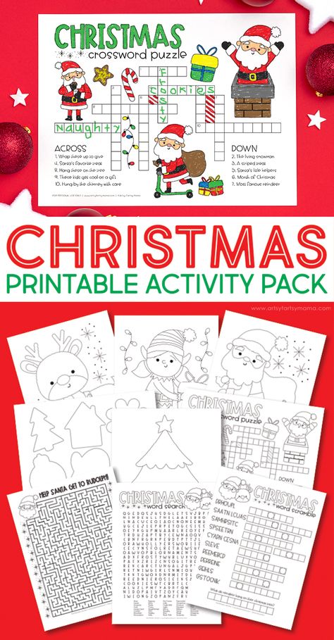 Free Printable Christmas Activity Pack | artsy-fartsy mama Simple Christmas Crafts For Kids Free Printable, Christmas Free Printables, Diy Christmas Activities, Christmas Crossword, Christmas Printable Activities, Activity Printables, Christmas Help, Class Gifts, Christmas Activity Book