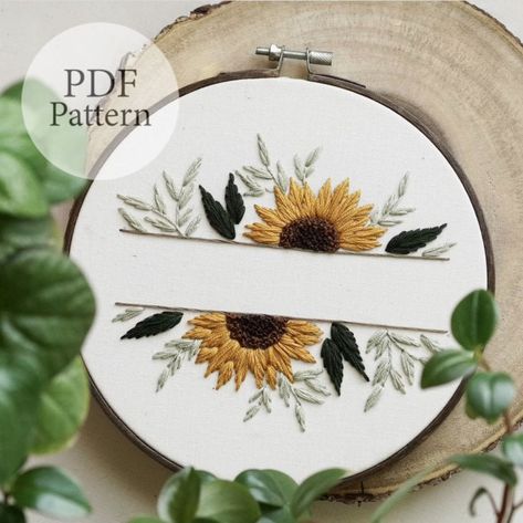 PDF Pattern Sunflower Foliage With Text Option New Years | Etsy Embroidery Hoop Art Diy, Beginner Embroidery, Wedding Embroidery, Name Embroidery, Diy Embroidery Patterns, Handmade Embroidery Designs, Pola Sulam, Simple Embroidery, Sewing Embroidery Designs