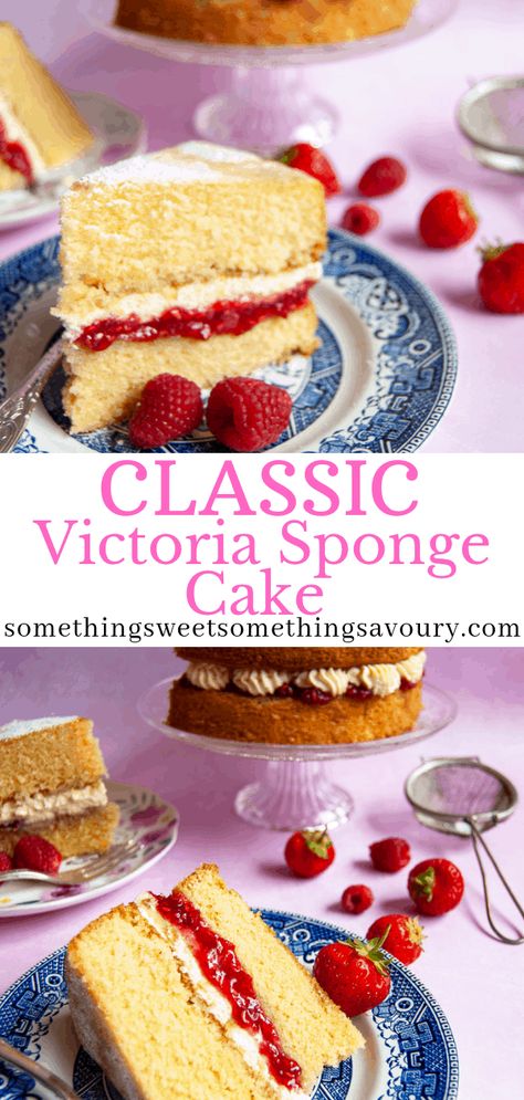 Victoria Sponge Cake Recipe British, Victoria Cream Sponge Cake, English Victoria Sponge Cake, Victoria Sponge Cake Raspberry, Jam And Cream Sponge Cake, Sponge Cake Frosting, British Sponge Cake, Jam And Cream Cake, Jam Sponge Cake