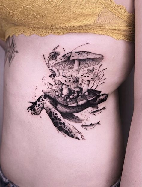 Trippy Nature Tattoo, Turtle Skull Tattoo, Archeology Tattoo, Dark Gothic Tattoo, Cool Nature Tattoos, Nature Tattoo Ideas, Trippy Drawings, Cool Nature, Nature Tattoo