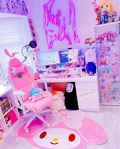 Kawaii Room Ideas, Kawaii Bedroom, Otaku Room, Gamer Room Decor, Video Game Room Design, Boho Painting, Bedroom Setup, Anime Room, Gaming Room Setup