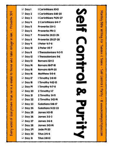 Printable Scripture Writing Plan for Teens Self-Control Scriptures On Purity, Bible Plans For Teenagers, Bible Reading Plan For Teens, Bible Study For Teens, Topical Bible Reading Plan, Teen Bible Study, Quotes Arabic, Bible Studies For Beginners, Scripture Writing Plans