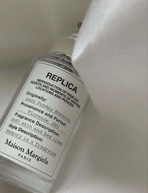 Maison Margiela Replica Lazy Sunday Morning, Replica Lazy Sunday Morning Aesthetic, Clean Linen Perfume, Clean Linen Aesthetic, Maison Margiela Aesthetic, Replica Lazy Sunday Morning, Replica Lazy Sunday, Niche Fragrances, Lazy Sunday Morning