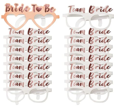 What a fun set of accessories! These party hen do glasses are sure likely to make an unforgettlable hen do! Yay to the Team Bride and cheers for the bride to be! Bride Glasses, Rose Gold Glasses, Bride With Glasses, Hen Do Party, Hen Party Sash, Bachelorette Accessories, Hen Party Decorations, Rose Gold Bride, Rose Gold Accessories