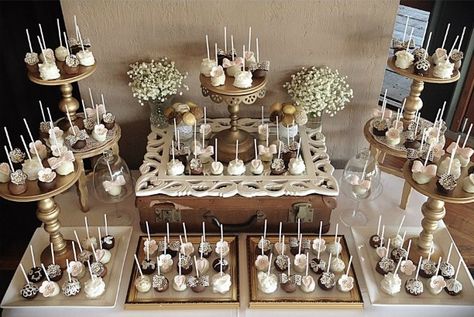 Pretty Vintage cake pop display for engagement/wedding by Niknaks Sweetest Treats Cake Pop Display, Baptism Desserts, Vintage Pasta, Wedding Table Display, Cake Pop Displays, Wedding Cake Display, Vintage Wedding Cake, Wedding Cake Pops, Wedding Display