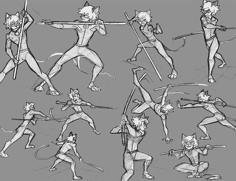 Bo staff pose studies with Chat Noir! Used ref from videos I found on youtube Pose Studies, Pose Guide, Bo Staff, Plan Image, Action Pose Reference, Catty Noir, Action Pose, Body Reference Drawing, Gesture Drawing