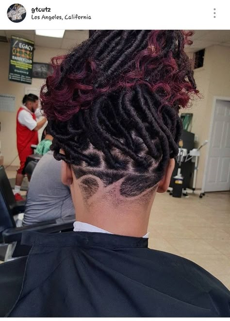 Short Locs With Undercut, Undercut And Braids, Undercut Hairstyles Women Locs, Faux Locs With Undercut, Undercut Loc Styles, Locs With Shaved Back, Dreds Locs Undercut, Locs And Undercut Black Women, Undercut Dreadlocks Women