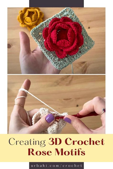 In this guide, we will unlock the secrets to crafting these exquisite blooms that add an enchanting touch to any project. Whether you're an experienced crocheter seeking to expand your repertoire or a novice eager to embark on a creative journey, learning how to crochet 3D rose motifs will open the door to a realm of endless possibilities. Crocheting these lifelike roses is more than just a craft; it's a celebration of nature's beauty transformed into art. With their intricate... Crochet Rose Granny Square, 3d Crochet, Rose Motif, 3d Rose, Open The Door, Granny Squares Pattern, Crochet Rose, Into Art, Granny Square Crochet Pattern